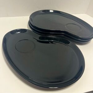 Black 12” Ceramic Palette Plates (4) Slot For Cup Or Bowl Party Serving Tray MCM